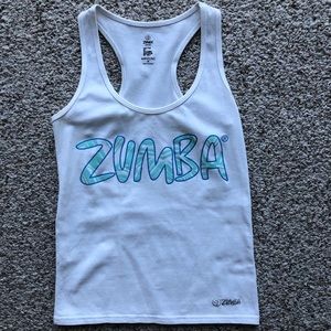 Zumba White & Aqua Racerback Tank Top